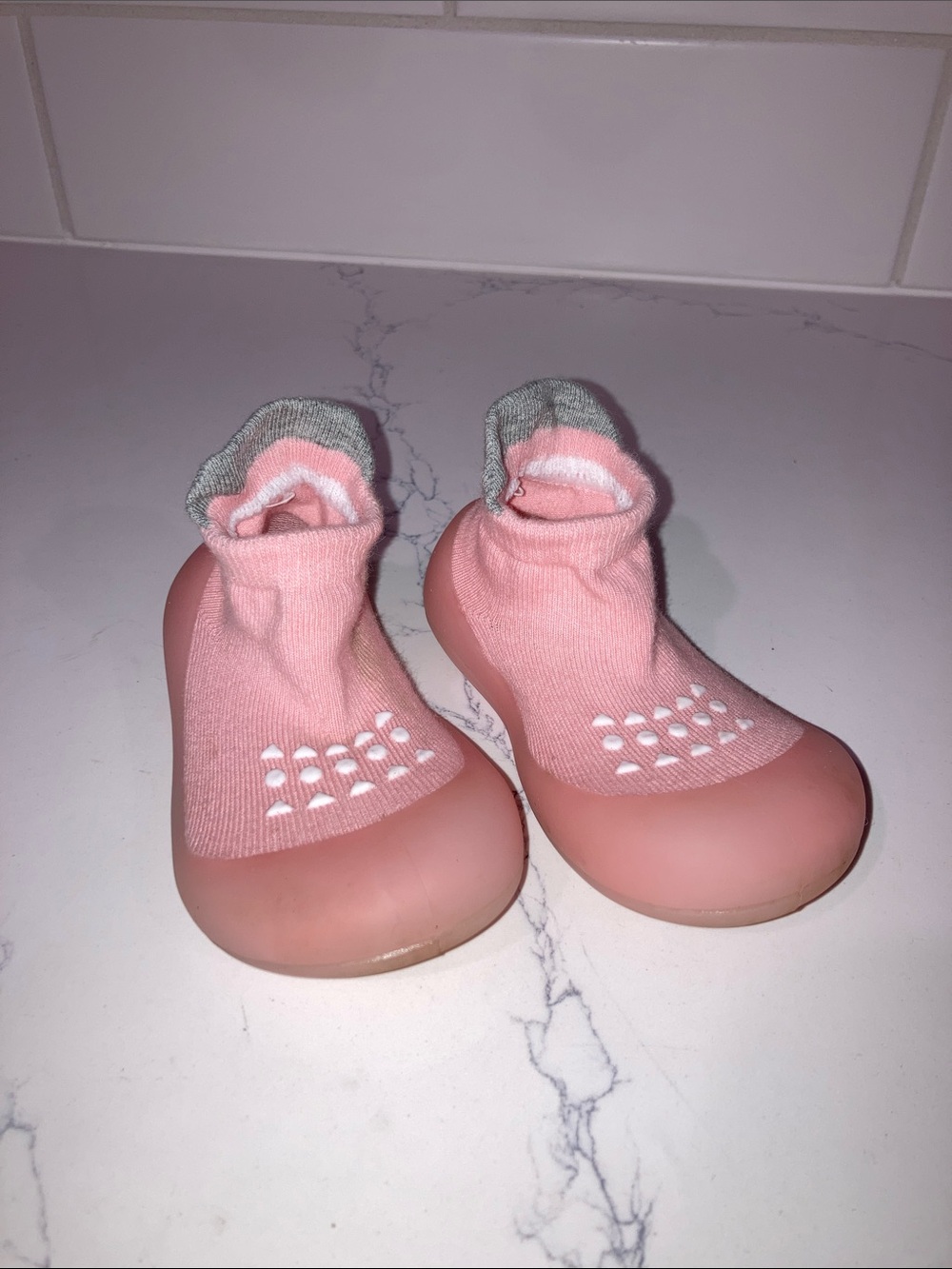 (5/$5) Pink Kids Sock-Style Slip-On Shoes + 2 Bibs